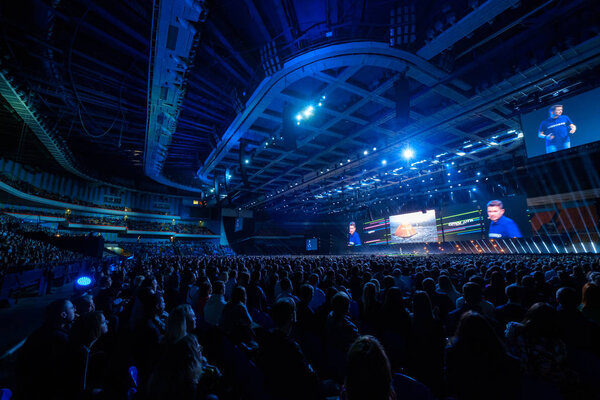 A huge concert in a stadium.